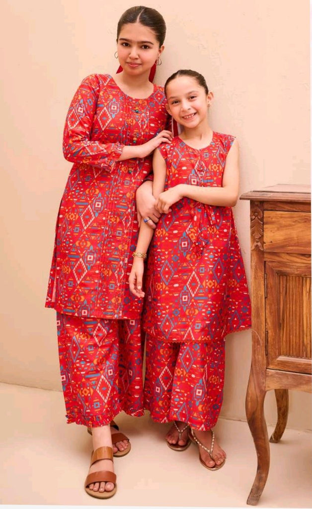 AJ 2pcs Unstitched Cherryred Lawn