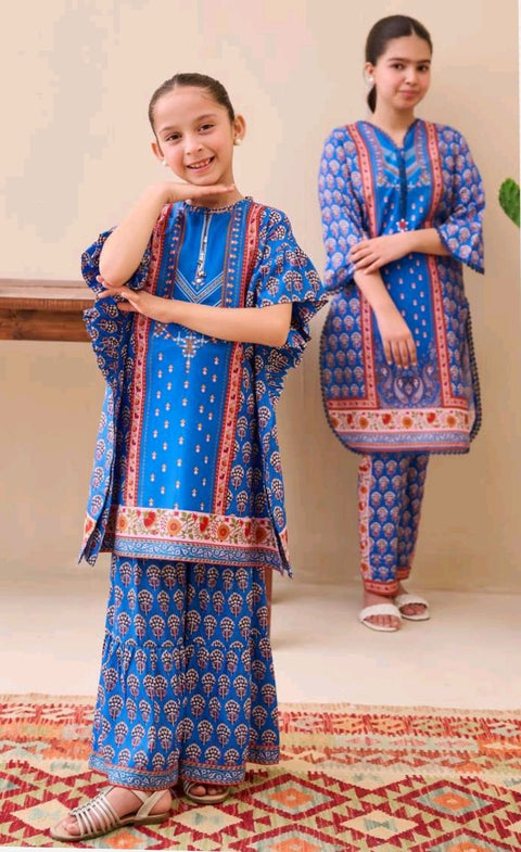 AJ 2pcs Unstitched Blue Lawn