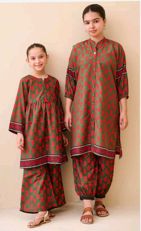 AJ 2pcs Unstitched Darkgreen Lawn