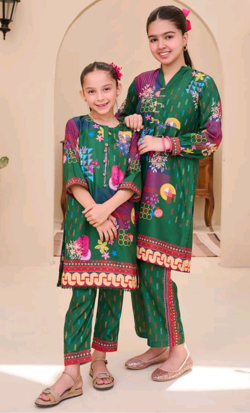 AJ 2pcs Unstitched Green Lawn