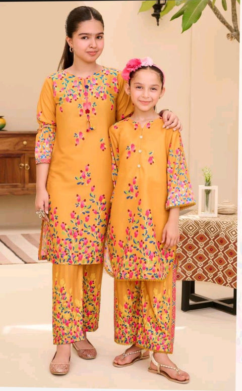 AJ 2pcs Unstitched mustard Lawn