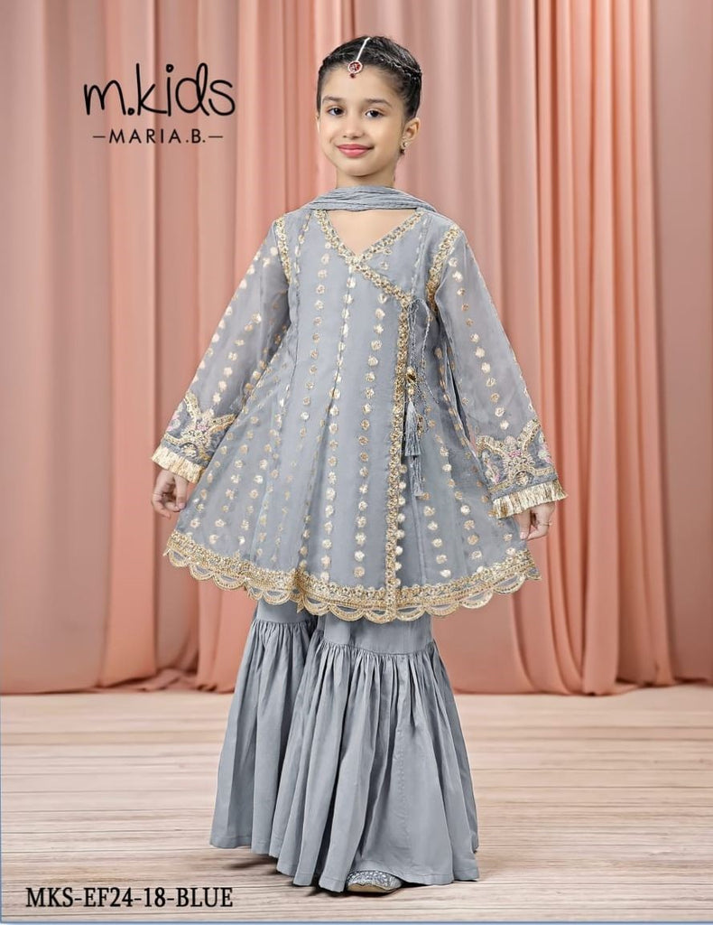 Grey Festive 3 pcs Embroidered Anarkali with Gharara