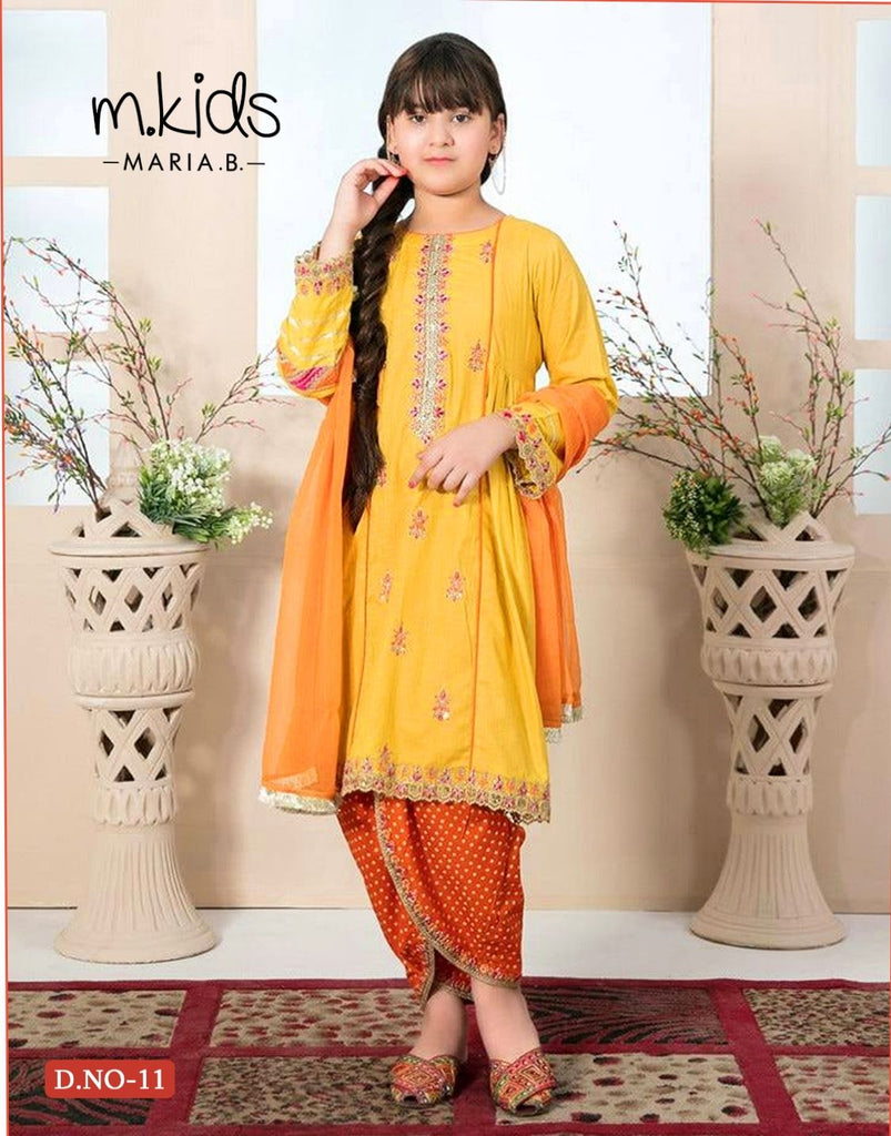 3 pcs Yellow/Orange Anarkali with Dhoti Pants