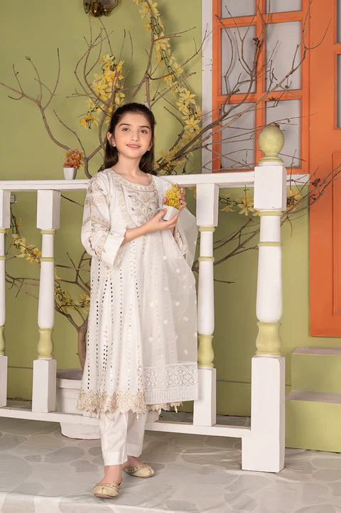 AY White Anarkali Emb 3pcs